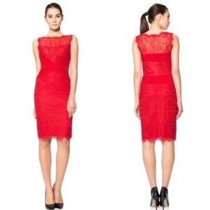 Tadashi Shoji Chantilly Lace Cocktail Sheath Dress Red